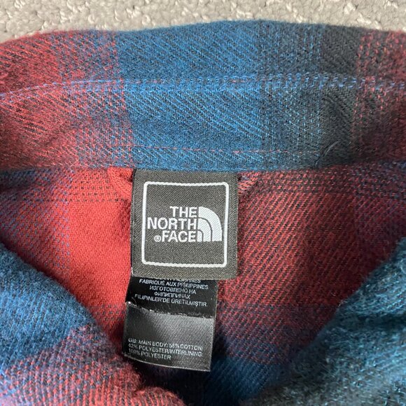 The North Face Flannel Shirt Men's Small Red Blue Black Shadow Plaid Pearl Snap - Picture 5 of 14